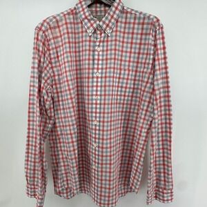 J.Crew Mens Large Tailored Lightweight Cotton Gingham Button Down Shirt Red Grey